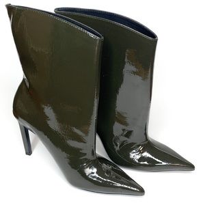 Zara olive green patten leather slip on boots 7